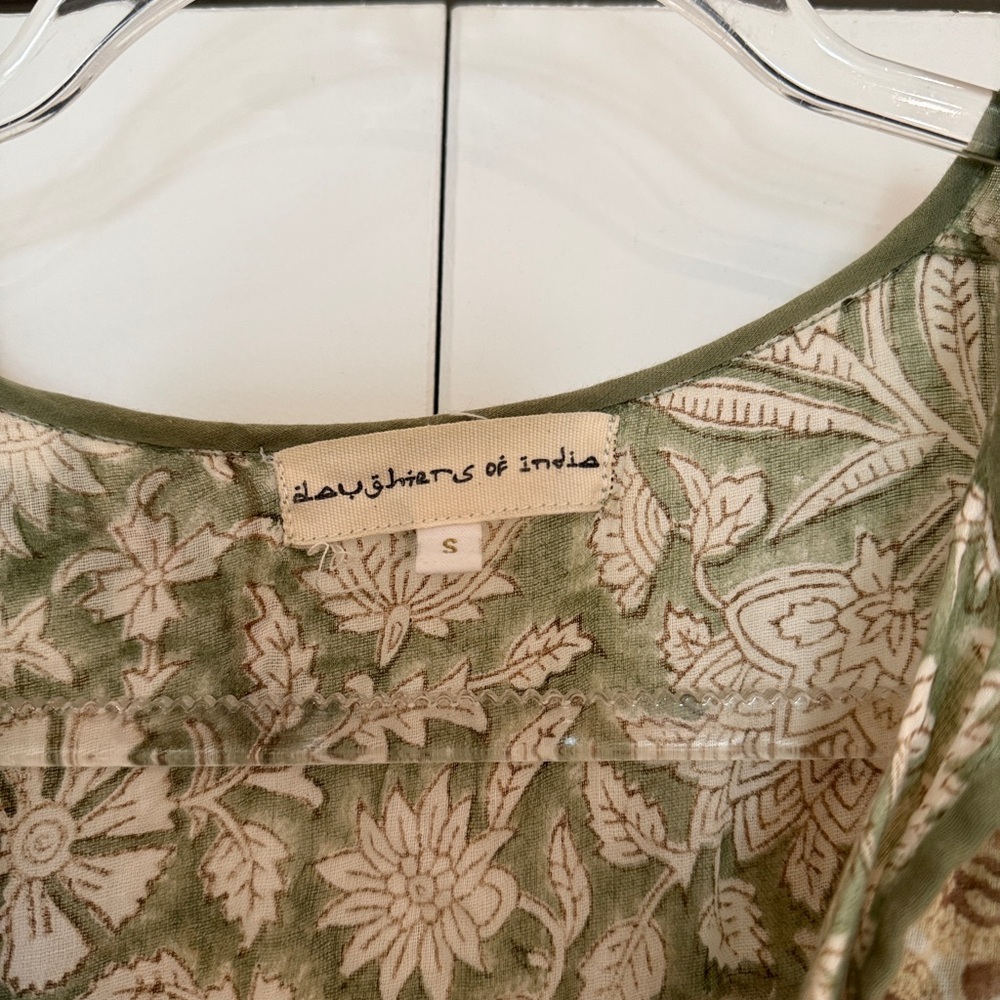 Daughters of India Green and Cream Floral Dress - Picture 2 of 2